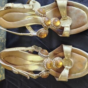 VINTAGE Gold Sandals with Gemstone Accents